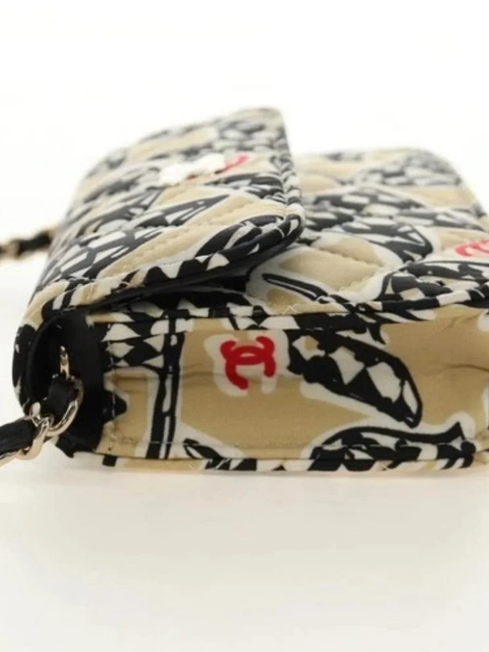 CHANEL Mini Matelasse Chain Shoulder Pouch Satin Beige Silver CC Auth 188736M